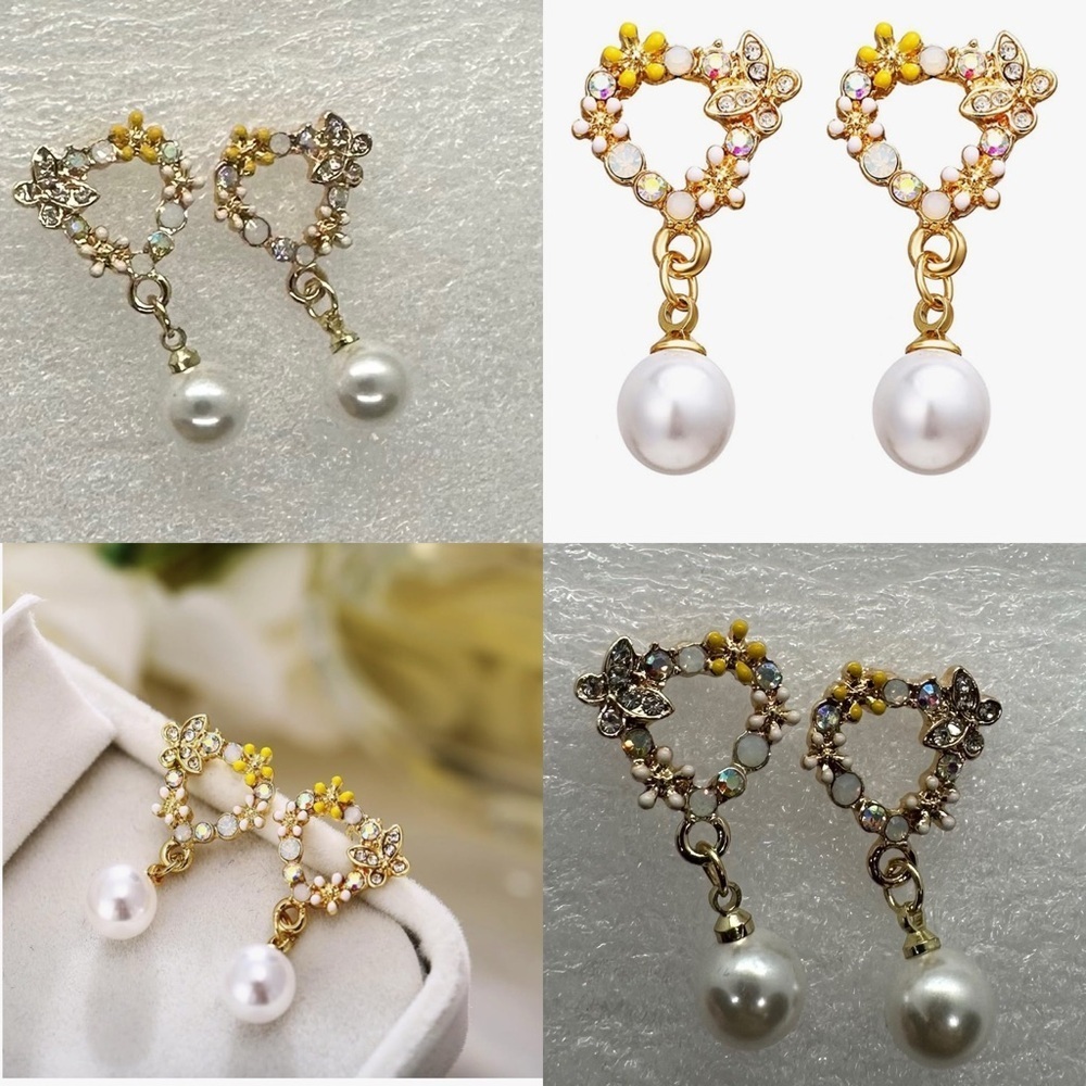 ๐โจ๐คStunning Gold-Tone Crystal Butterfly Pearl Dangle Earringsโจ
